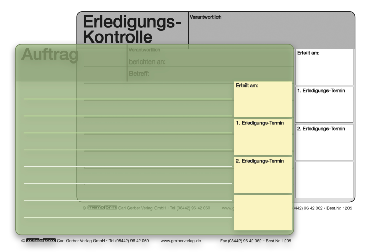 memoform - Block "Auftrag-  / Erledigungskontrolle"