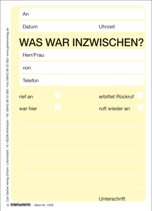 memoform - Block  "Was war inzwischen? "