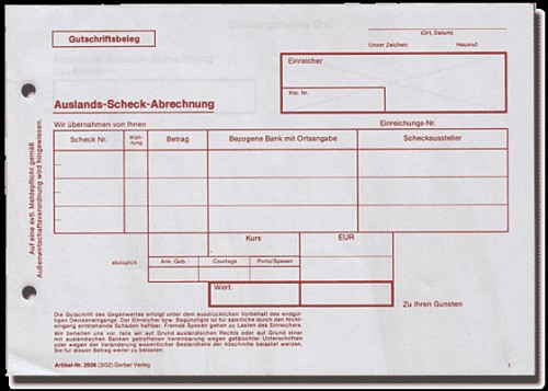 Auslands-Scheck-Abrechnung