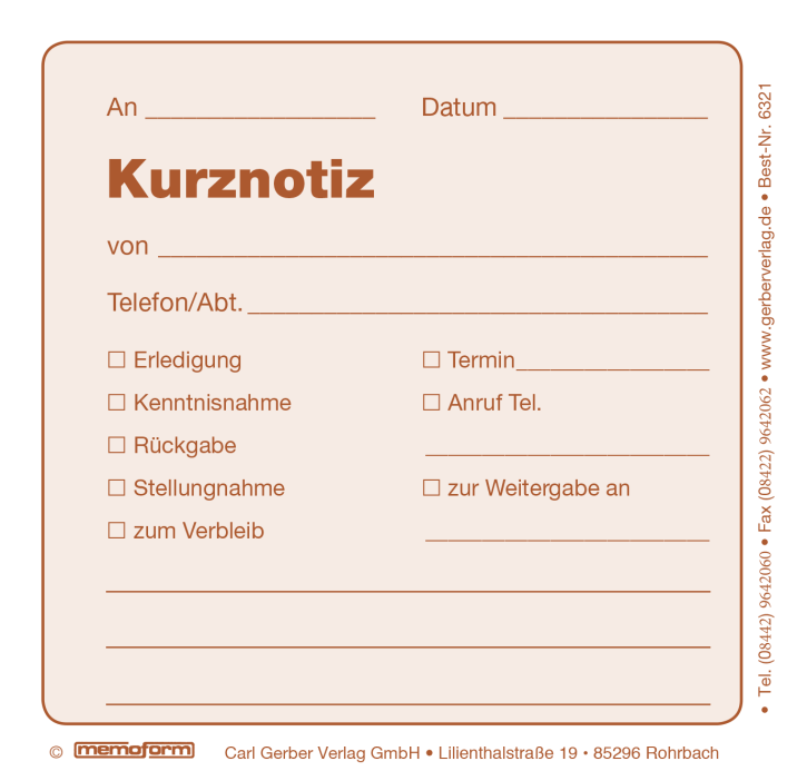 memoform - Zettelklotz "Kurznotiz"