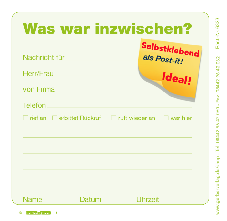 memoform  "Haftnotiz-Block - Was war inzwischen?"