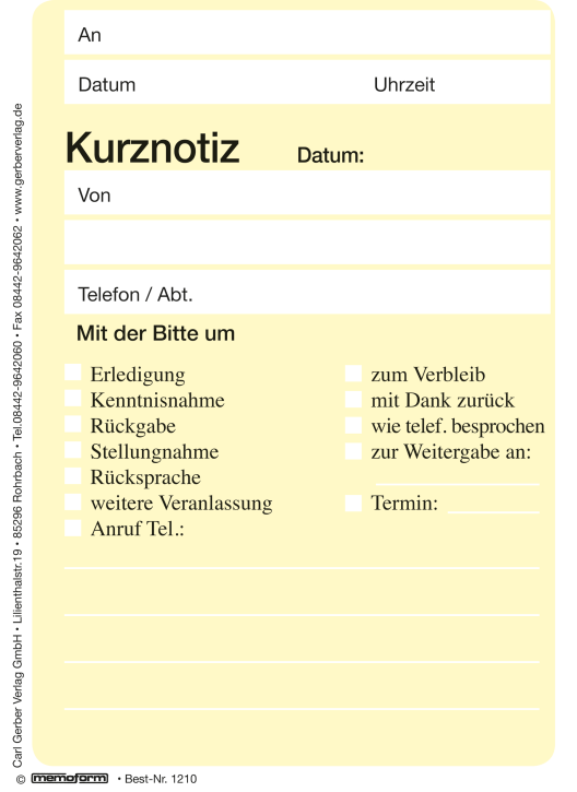 memoform -  Block "Kurznotiz"