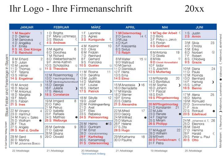 Namens-Kalender A4 2025 für Ihre Firma