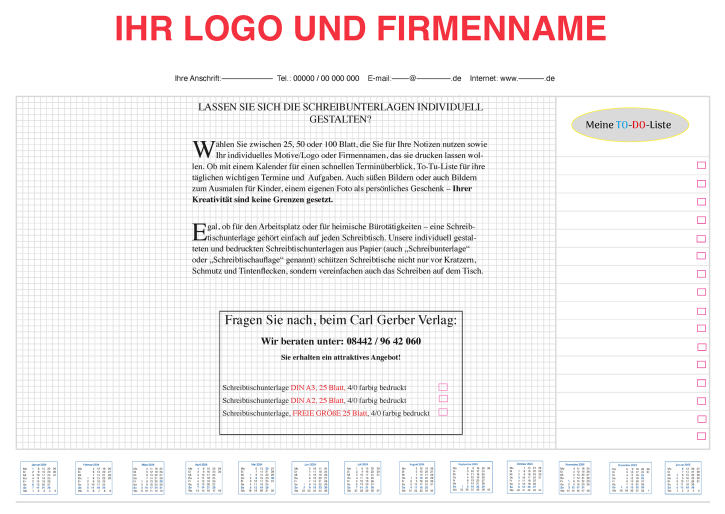 Personalierte Schreibtischunterlage für Ihre Firma