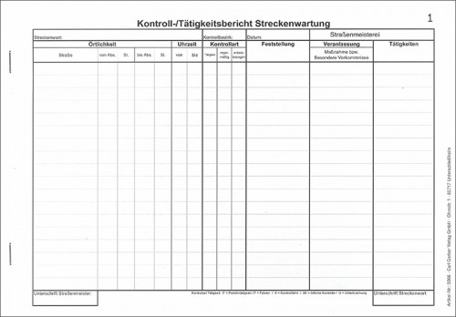 Block - Kontroll-/Tätigkeitsbericht Streckenwartung